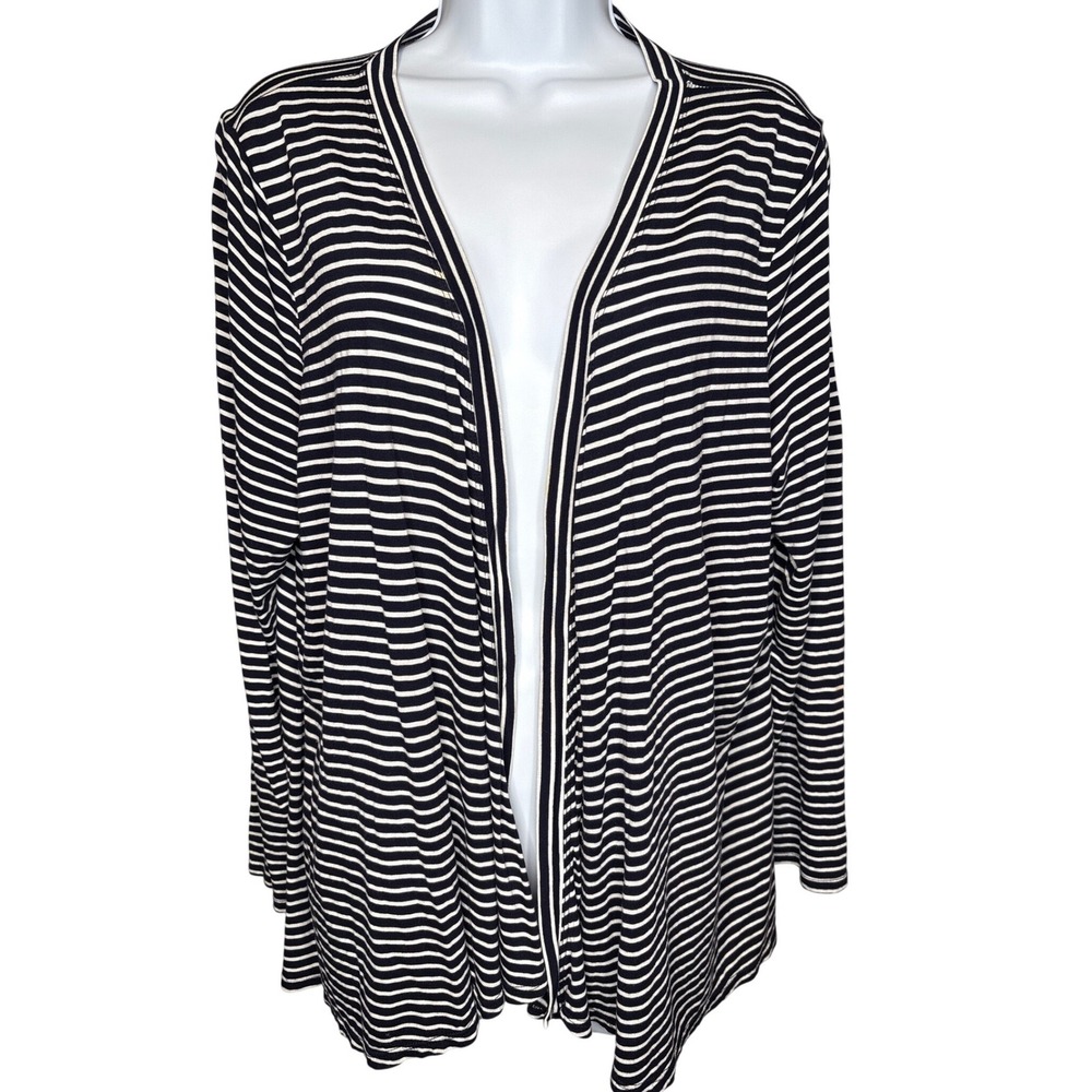 Talbots Womens Navy White Striped Open Front Cardigan XL Lightweight Breton Chic